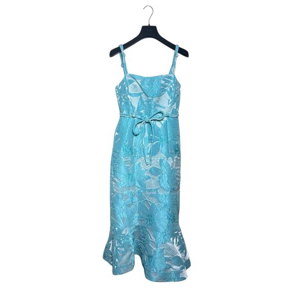 Alexis Delphine Turquoise Floral Jacquard Sheath Dress XS - Picture 3 of 10